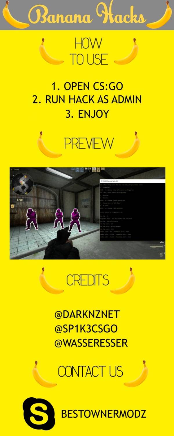 Чит CS GO Banana Hack v3.2 | Undetected | Glow Esp, Triggerbot, SlowAim & No Flash..More 4.07.2016